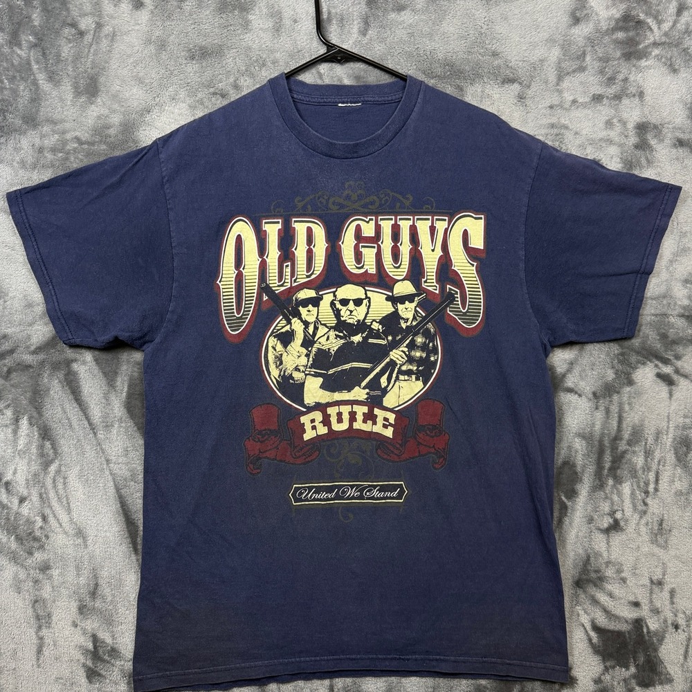 Old Guys Rule T-Shirt Mens XL Navy Blue Good United We Stand Graphic Hunting Tee